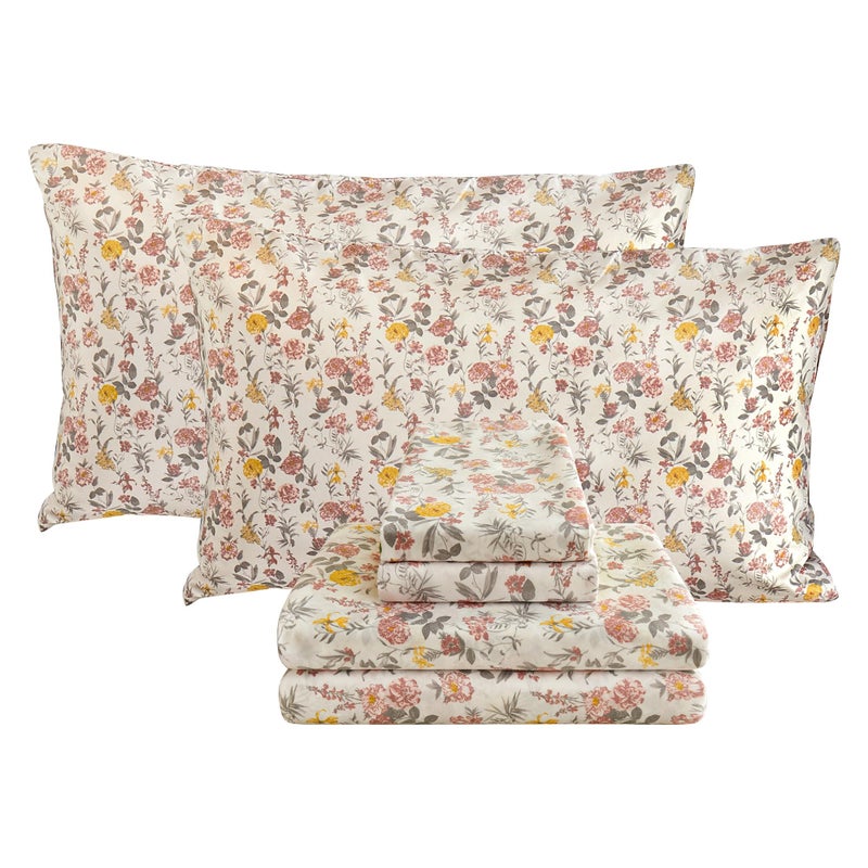 Viviland Floral King Sheet Set  4 Piece Vintage Pink  Yellow Flower Patterned Bed Sheets  Soft Breathable Microfiber Sheets with Deep Pocket NonSlip Fitted Sheets  Pillowcases