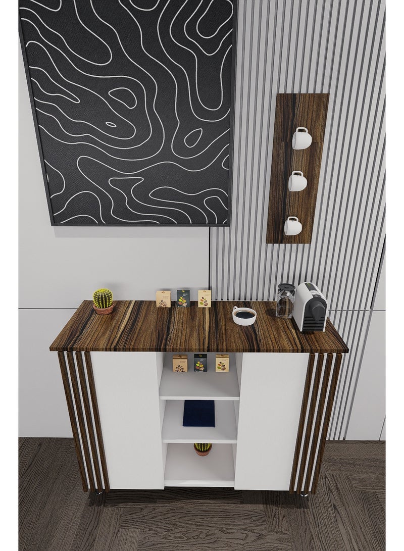 كوفي وورلد ركن القهوة الأبيض الكلاسيكي مع الرف البني - Image 4