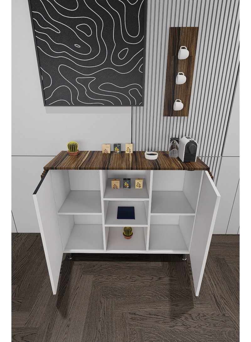 كوفي وورلد ركن القهوة الأبيض الكلاسيكي مع الرف البني - Image 5