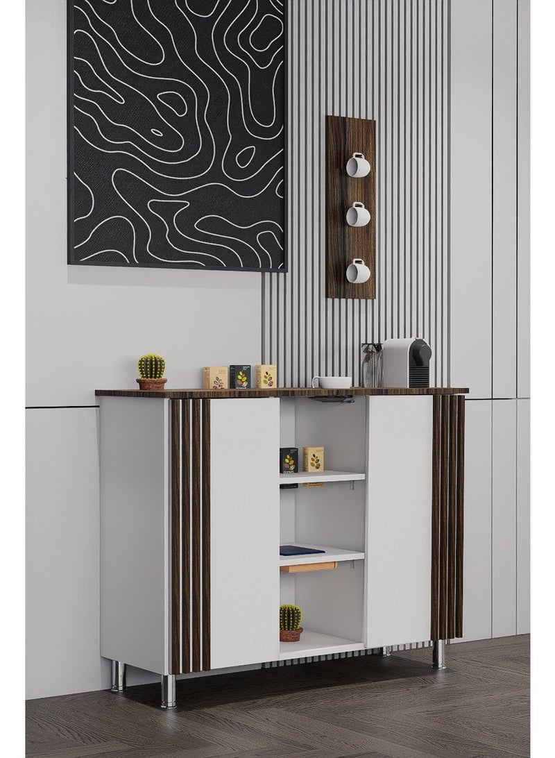 كوفي وورلد ركن القهوة الأبيض الكلاسيكي مع الرف البني - Image 2