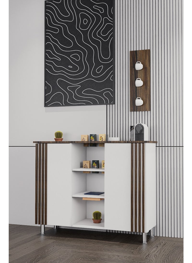 كوفي وورلد ركن القهوة الأبيض الكلاسيكي مع الرف البني - Image 3