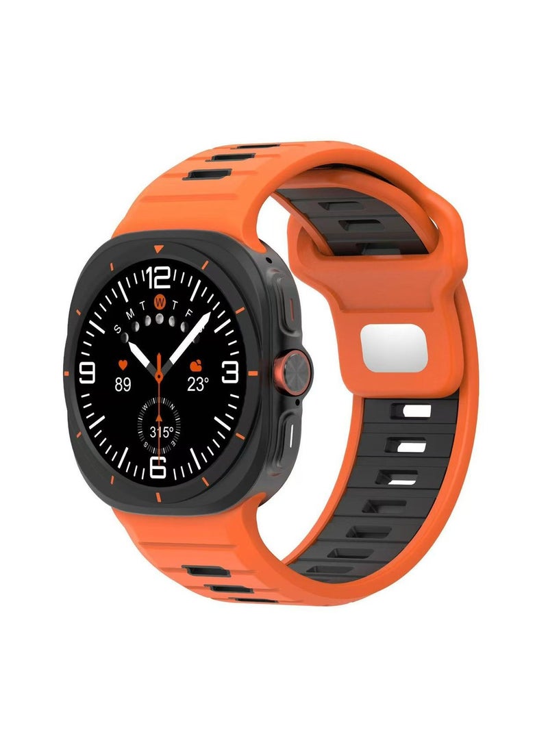 دكينج متوافق مع ساعات Samsung Galaxy Watch Ultra مع حزام سيليكون رياضي مقاوم للماء بلونين بلونين برتقالي / أسود - Image 1