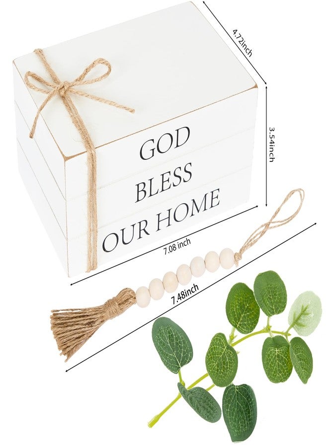 HEYTUYA Decorative Books for Home Decor, Faux Books for Table Decorations,Rustic Farmhouse Decor Books with Wood Beads String for Shelf Coffee Table Mantle Decoration (God Bless Our Home) - Image 3