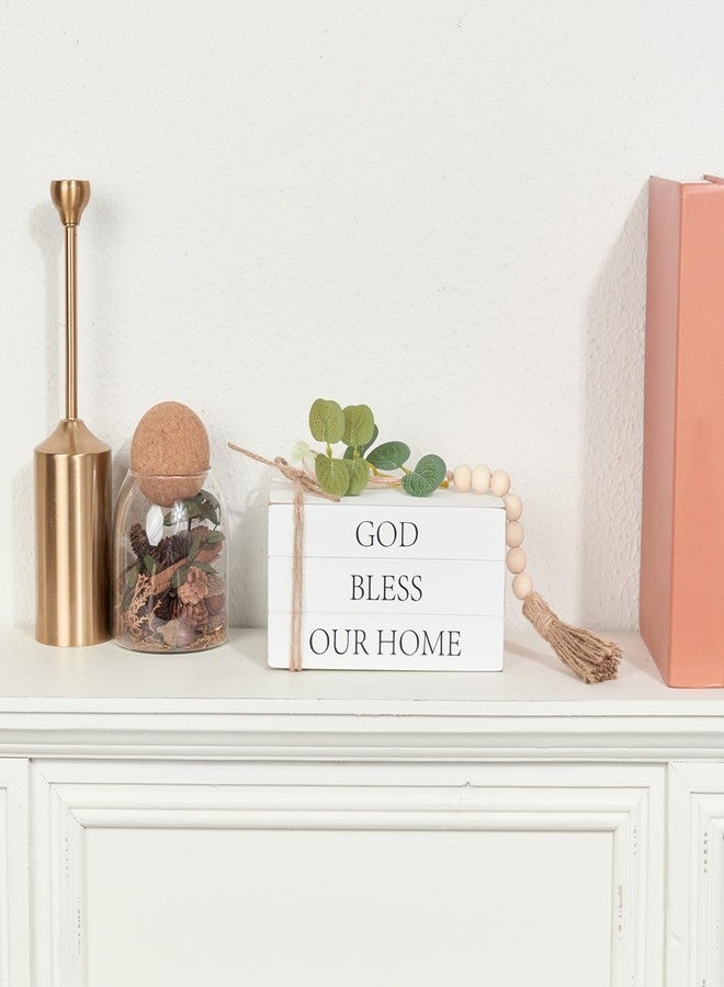 HEYTUYA Decorative Books for Home Decor, Faux Books for Table Decorations,Rustic Farmhouse Decor Books with Wood Beads String for Shelf Coffee Table Mantle Decoration (God Bless Our Home) - Image 4