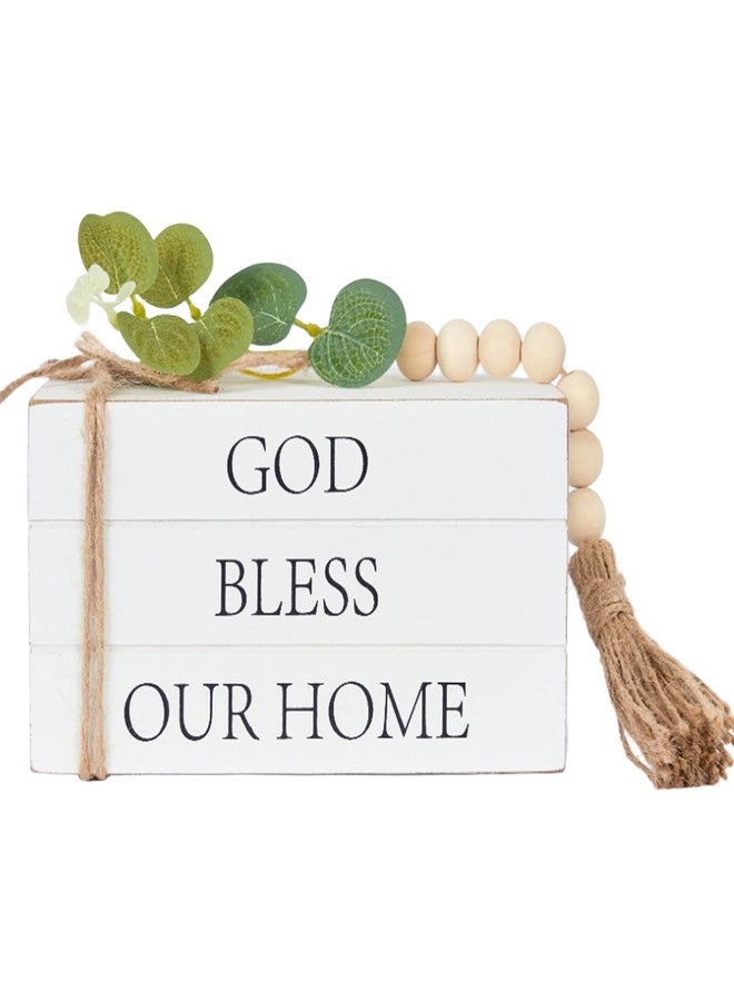 HEYTUYA Decorative Books for Home Decor, Faux Books for Table Decorations,Rustic Farmhouse Decor Books with Wood Beads String for Shelf Coffee Table Mantle Decoration (God Bless Our Home) - Image 1