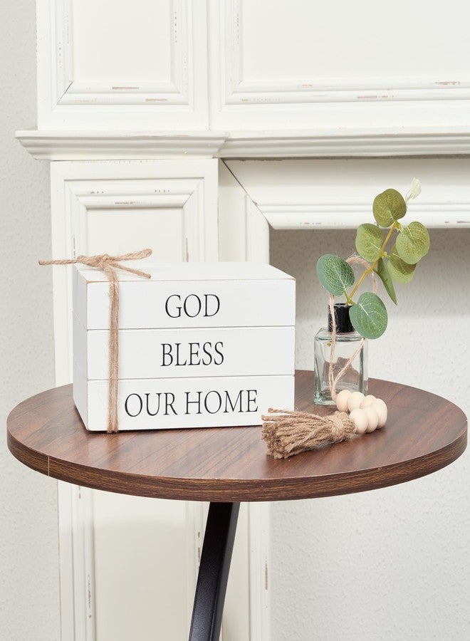 HEYTUYA Decorative Books for Home Decor, Faux Books for Table Decorations,Rustic Farmhouse Decor Books with Wood Beads String for Shelf Coffee Table Mantle Decoration (God Bless Our Home) - Image 5