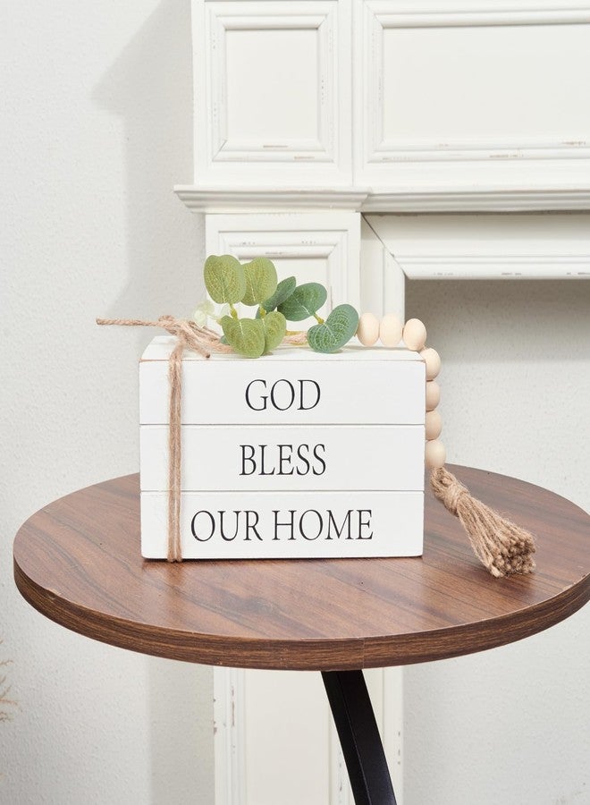 HEYTUYA Decorative Books for Home Decor, Faux Books for Table Decorations,Rustic Farmhouse Decor Books with Wood Beads String for Shelf Coffee Table Mantle Decoration (God Bless Our Home) - Image 2