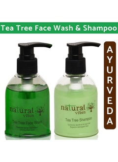 Natural Vibes ~ Ayurvedic Tea Tree Face Wash And Shampoo Everyday Treatment ~ With 1 Tea Tree Shampoo 150 Ml And 1 Tea Tree Face Wash 150 Ml (No Parabens, Sulphate, Sls, Sles, Silicon)  - Image 1