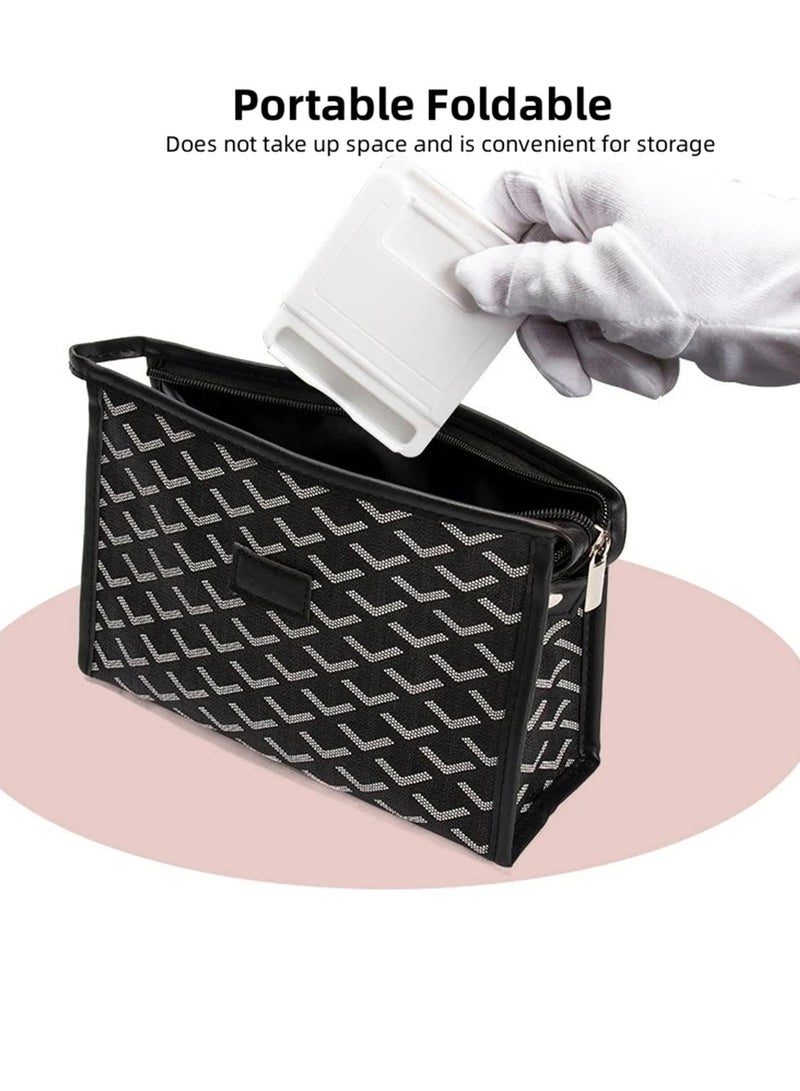 AROAQ Cell Phone Stand, Portable And Foldable Desk Phone Holder, Adjustable Angle Smartphone Support Tablet Stand, Compact And Durable Universal Desk Stand For All Mobile Smart Phone, (Black And Pink) - Image 3