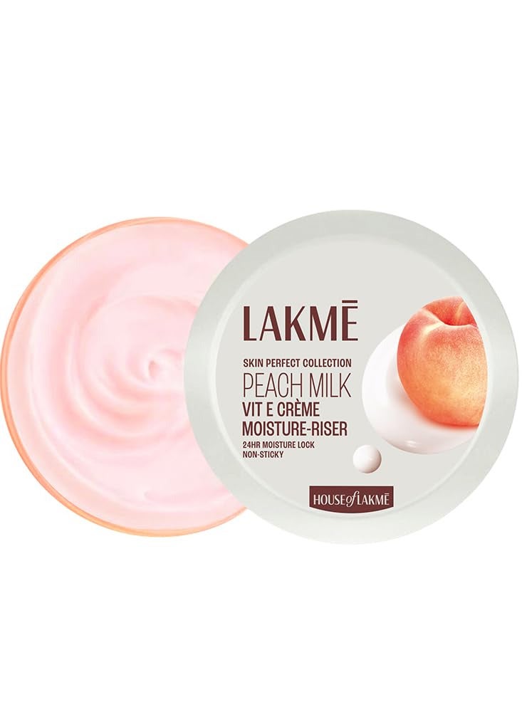 LAKME Skin Perfect Collection Peach Milk VIT E Crème Moisture-Riser 100g| 24Hr Moisture Lock | Non-Sticky - Image 1