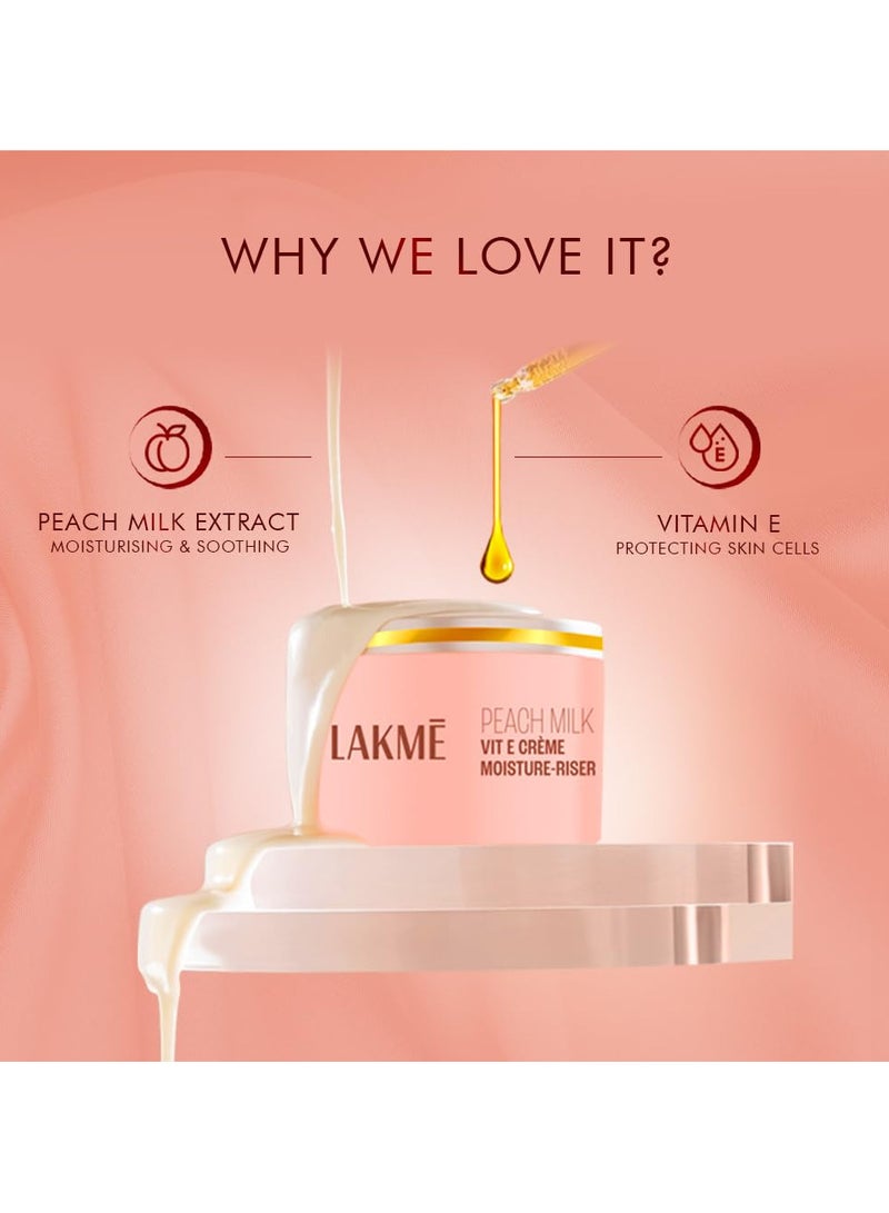 LAKME Skin Perfect Collection Peach Milk VIT E Crème Moisture-Riser 100g| 24Hr Moisture Lock | Non-Sticky - Image 3