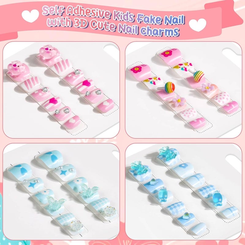 Thrilez Extra Small Press on Nails for Little Girls, Mini Fake Nails Kids Stick On Nail Tips Short Cute Acrylic Nails for Girls 7-10 Gifts - Image 3