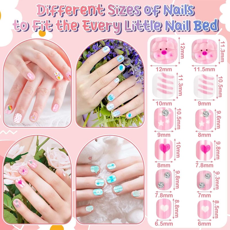 Thrilez Extra Small Press on Nails for Little Girls, Mini Fake Nails Kids Stick On Nail Tips Short Cute Acrylic Nails for Girls 7-10 Gifts - Image 5