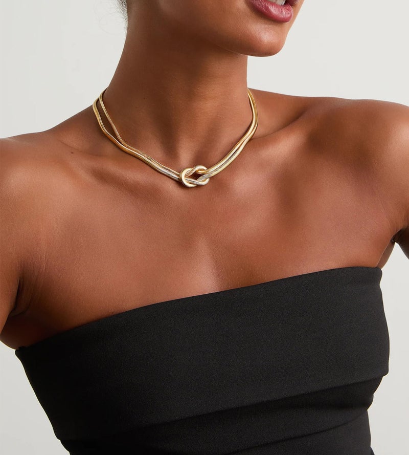 YEEZII Gold Herringbone Necklaces for Women, 14K Gold Plated Simple Choker Necklace Non Tarnish, Hypoallergenic Chunky Women's Snake Chain Necklaces - Image 3