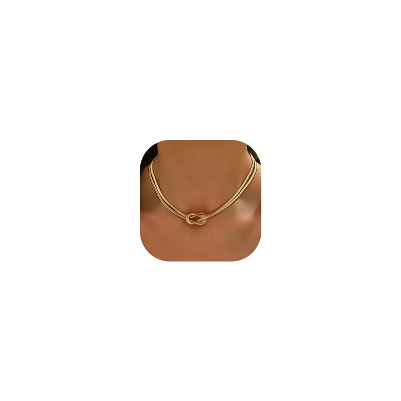 YEEZII Gold Herringbone Necklaces for Women, 14K Gold Plated Simple Choker Necklace Non Tarnish, Hypoallergenic Chunky Women's Snake Chain Necklaces - Image 1