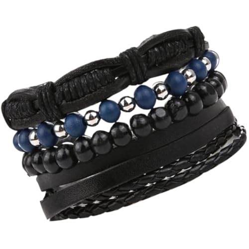 THE MEN THING TWILIGHT FORGE - 4 Pcs Genuine Braided Leather Bracelet Set for Men & Boys (8 inch) - Image 1