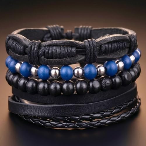 THE MEN THING TWILIGHT FORGE - 4 Pcs Genuine Braided Leather Bracelet Set for Men & Boys (8 inch) - Image 5