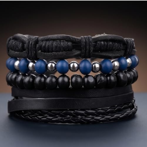 THE MEN THING TWILIGHT FORGE - 4 Pcs Genuine Braided Leather Bracelet Set for Men & Boys (8 inch) - Image 3