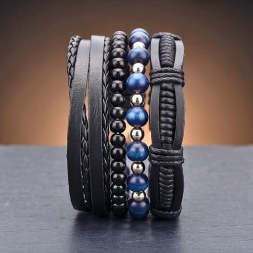 THE MEN THING TWILIGHT FORGE - 4 Pcs Genuine Braided Leather Bracelet Set for Men & Boys (8 inch) - Image 4