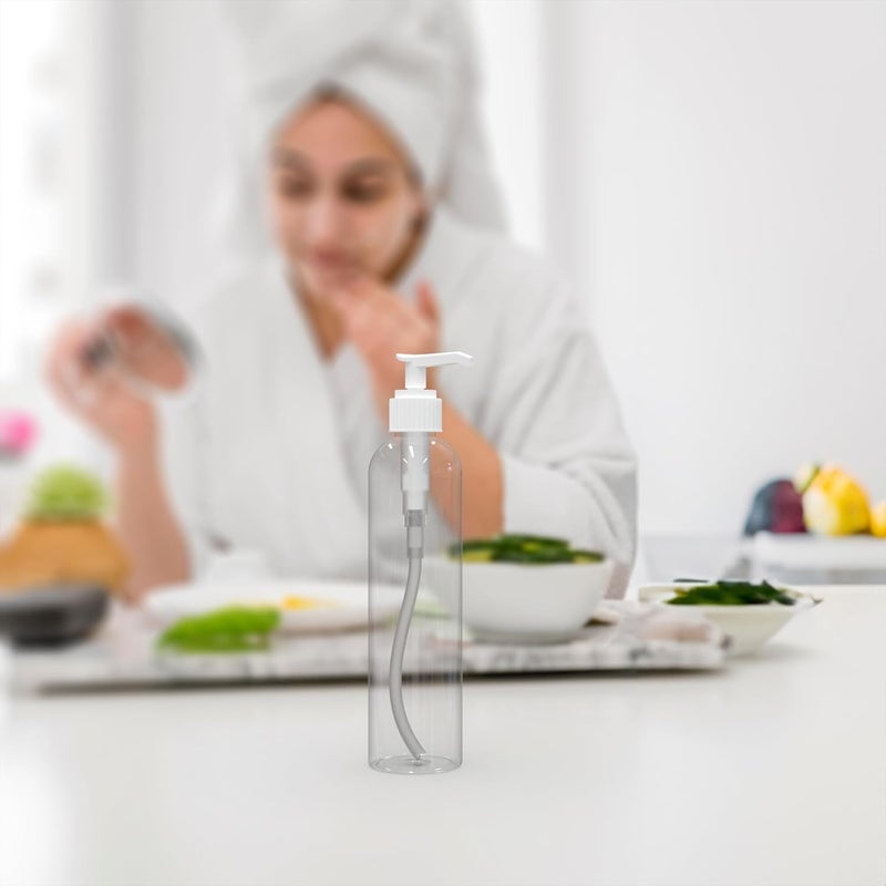 BRIGHTFROM Lotion Pump Bottles Empty 8 OZ BPAFree PET Refillable Plastic Containers Clear with White Dispenser for  Soap Shampoo Lotions Liquid Body Soap Creams and Massage Oil 3 Pack - Image 4