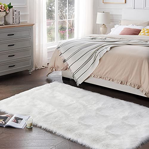 SERISSA Soft Fluffy Area Rug, White Faux Sheepskin Fur Rug, Shaggy Rug for Bedroom Floor Fuzzy Carpet for Living Room 4x6 Feet - Image 2