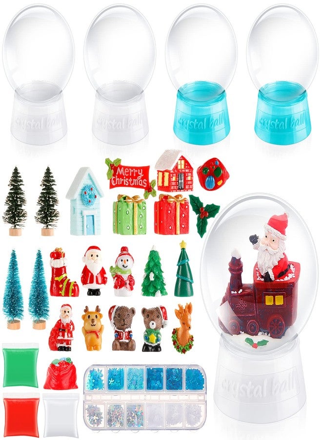 Yunsailing 30 Pcs DIY Snow Globe Kit Snow Globes Making Kit Tiny Resin Christmas Snowflake Sequins Plastic Globe Clay Artificial Christmas Trees Rustic Miniature Hanging for Xmas Party Decorations - Image 1