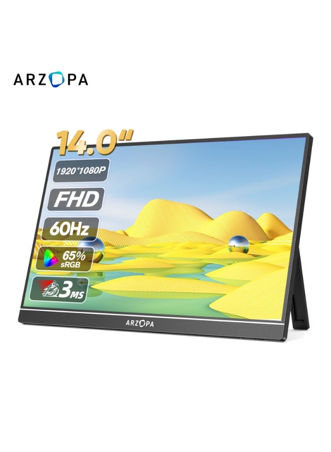 ARZOPA 14 Inch Ultra-Thin Portable Monitor A1S, FHD 1080P Ultra Slim Laptop Screen with Kickstand, Dual Speakers, External Display for Laptop, PC, MacBook, Phone, Xbox, PS4/PS5, Nintendo Switch - Image 1