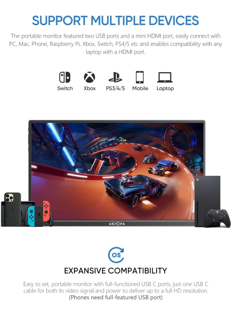 ARZOPA 14 Inch Ultra-Thin Portable Monitor A1S, FHD 1080P Ultra Slim Laptop Screen with Kickstand, Dual Speakers, External Display for Laptop, PC, MacBook, Phone, Xbox, PS4/PS5, Nintendo Switch - Image 2