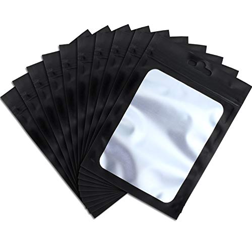 Boao 100 Pieces Resealable Foil Food Storage Bags with Clear Window Coffee Beans Candy Packaging Pouch for Food Small Business Supplies for Jewelry Self Sealed Storage Bags(5.1 x 8.3 Inch,Black) - Image 1