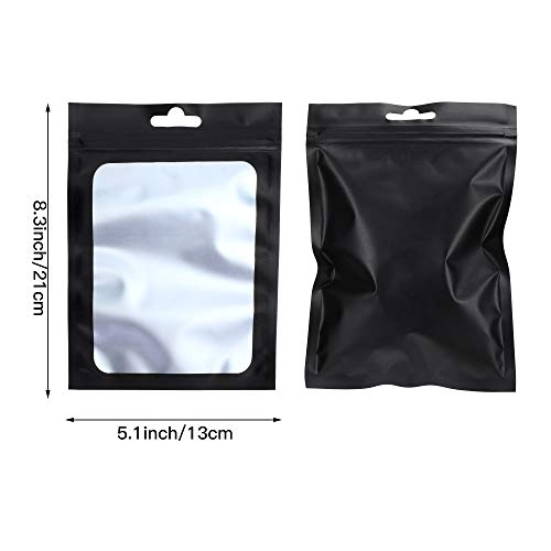 Boao 100 Pieces Resealable Foil Food Storage Bags with Clear Window Coffee Beans Candy Packaging Pouch for Food Small Business Supplies for Jewelry Self Sealed Storage Bags(5.1 x 8.3 Inch,Black) - Image 2