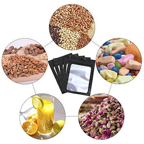 Boao 100 Pieces Resealable Foil Food Storage Bags with Clear Window Coffee Beans Candy Packaging Pouch for Food Small Business Supplies for Jewelry Self Sealed Storage Bags(5.1 x 8.3 Inch,Black) - Image 5