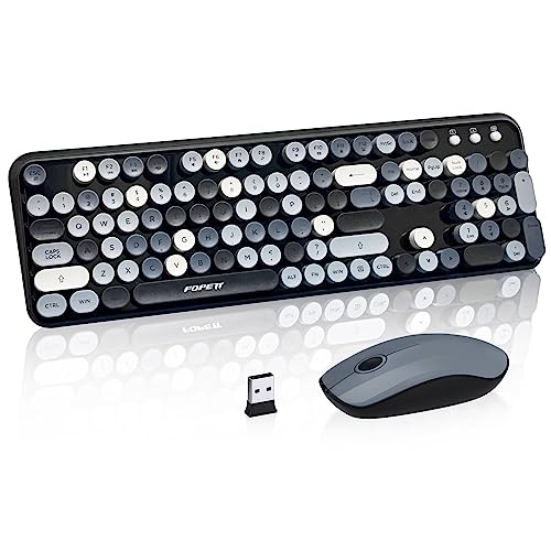 FOPETT Wireless Keyboard and Mouse Combo, 105 Keys Full-Sized 2.4 GHz Round Keycap Colorful Keyboards, USB Receiver Plug and Play, for Windows, Mac, PC, Laptop, Desktop (Grey Colorful) - Image 1