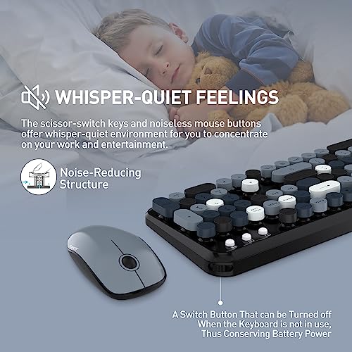 FOPETT Wireless Keyboard and Mouse Combo, 105 Keys Full-Sized 2.4 GHz Round Keycap Colorful Keyboards, USB Receiver Plug and Play, for Windows, Mac, PC, Laptop, Desktop (Grey Colorful) - Image 2