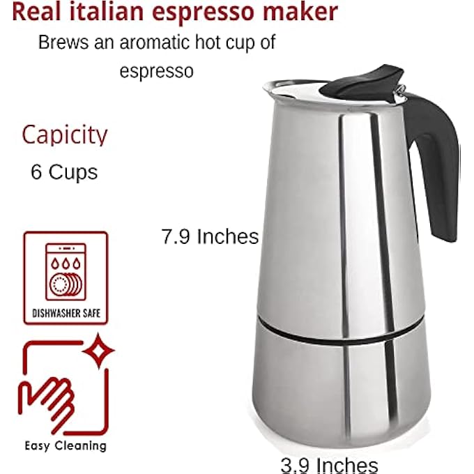 PREMVATI 6 Cup Coffee Maker Stovetop Espresso Coffee Maker Moka Coffee Pot With Coffee Percolator Design Stainless Steel Stovetop Espresso Maker Italian Coffee Maker 300Ml10Oz Silver - Image 3