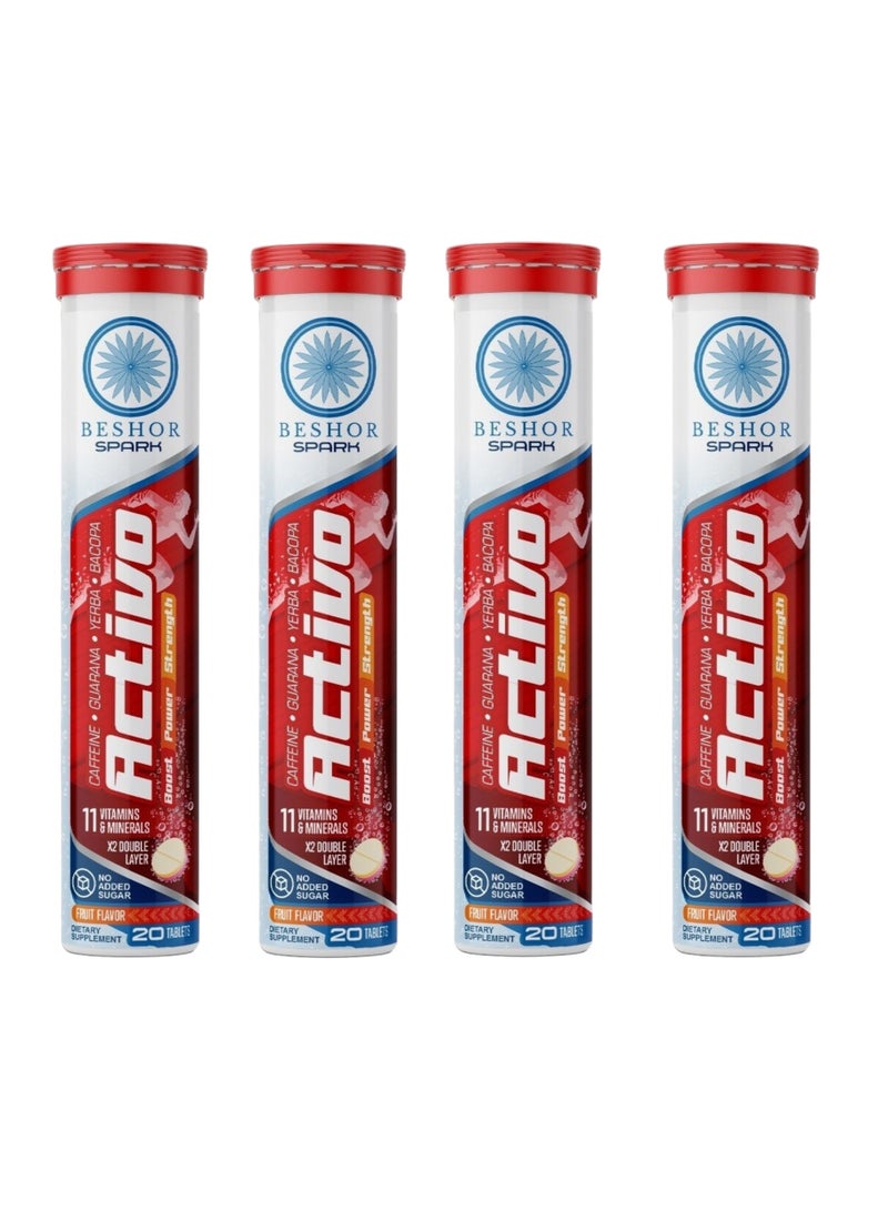 BESHOR Activo Energy Effervescent Multivitamin with Herbs and Caffeine - 4packs (80)Tablets -Fruit Flavor- Sugar Free - Image 1