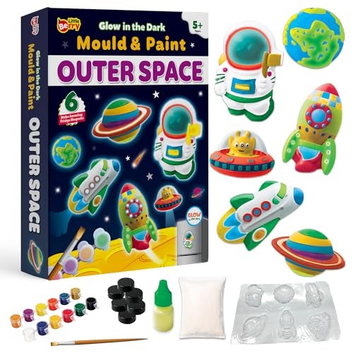 Little Berry DIY Mould Painting Kit | Outer Space DIY Craft Kits | Craft Set to Make 6 Glow in The Dark Magnets | Art & Craft Kit for Girls & Boys | DIY Kit for Kids Gift - Image 1