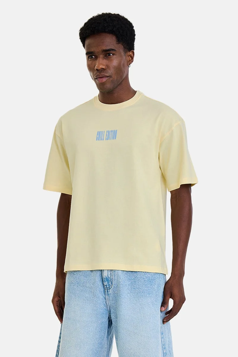 سنيتش Cream Graphic Half Sleeve Boxy T-Shirt