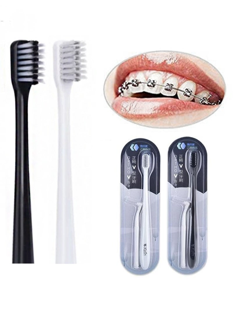 V-Shaped Orthodontic Toothbrush Soft Bristle (2 PCS) with one Inter-Dental Brush