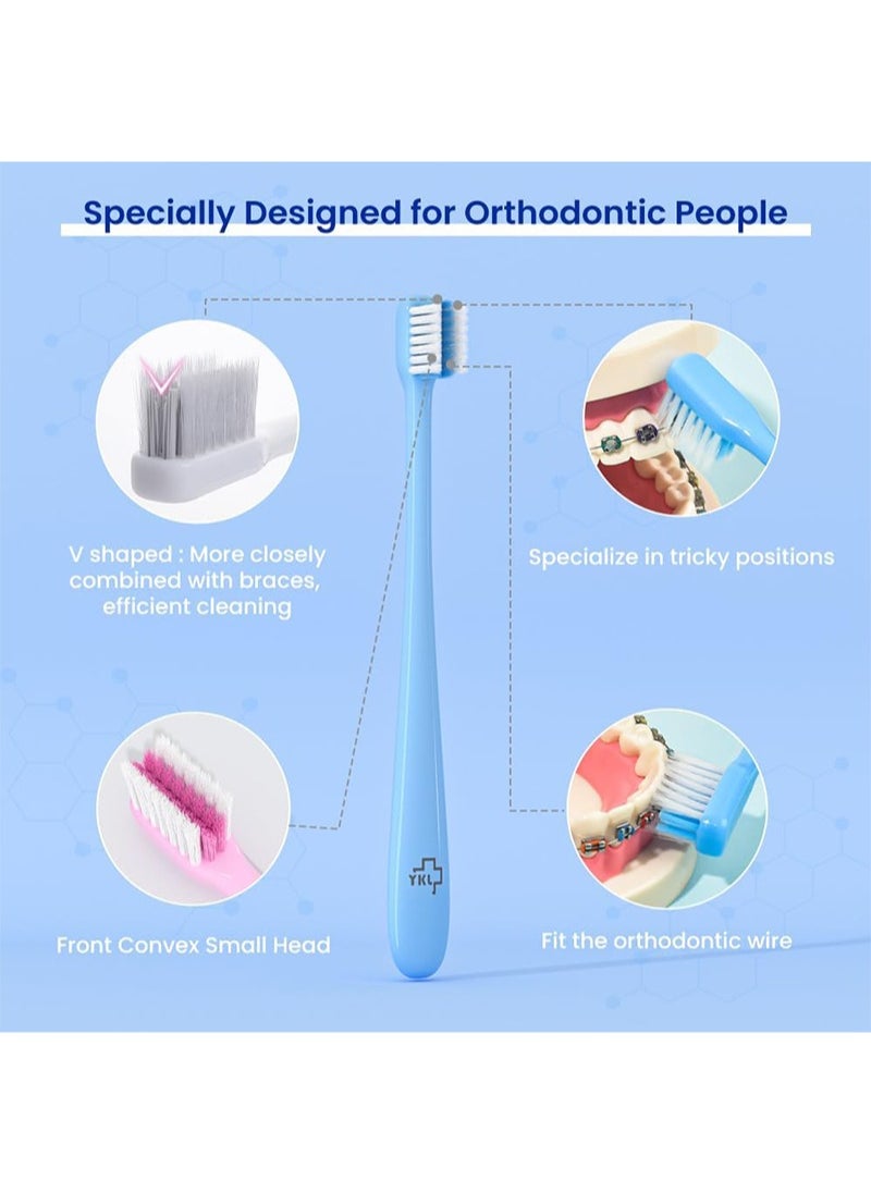 V-Shaped Orthodontic Toothbrush Soft Bristle (2 PCS) with one Inter-Dental Brush