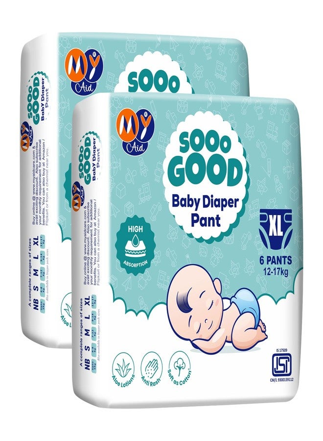 MyAid SOOO GOOD Baby Diaper Pants With Aloe Lotion & Wetness Indicator | Soft & Comfortable | Fast Absorption, Rash-Free, Leak-Proof, X-Large Size (XL) 12-17kg, 12 Count, Pack of 2 - Image 1