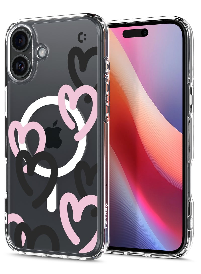 Spigen Ultra Hybrid MagFit for iPhone 16 Case Cover with MagSafe (2024) - Hearts Black Pink