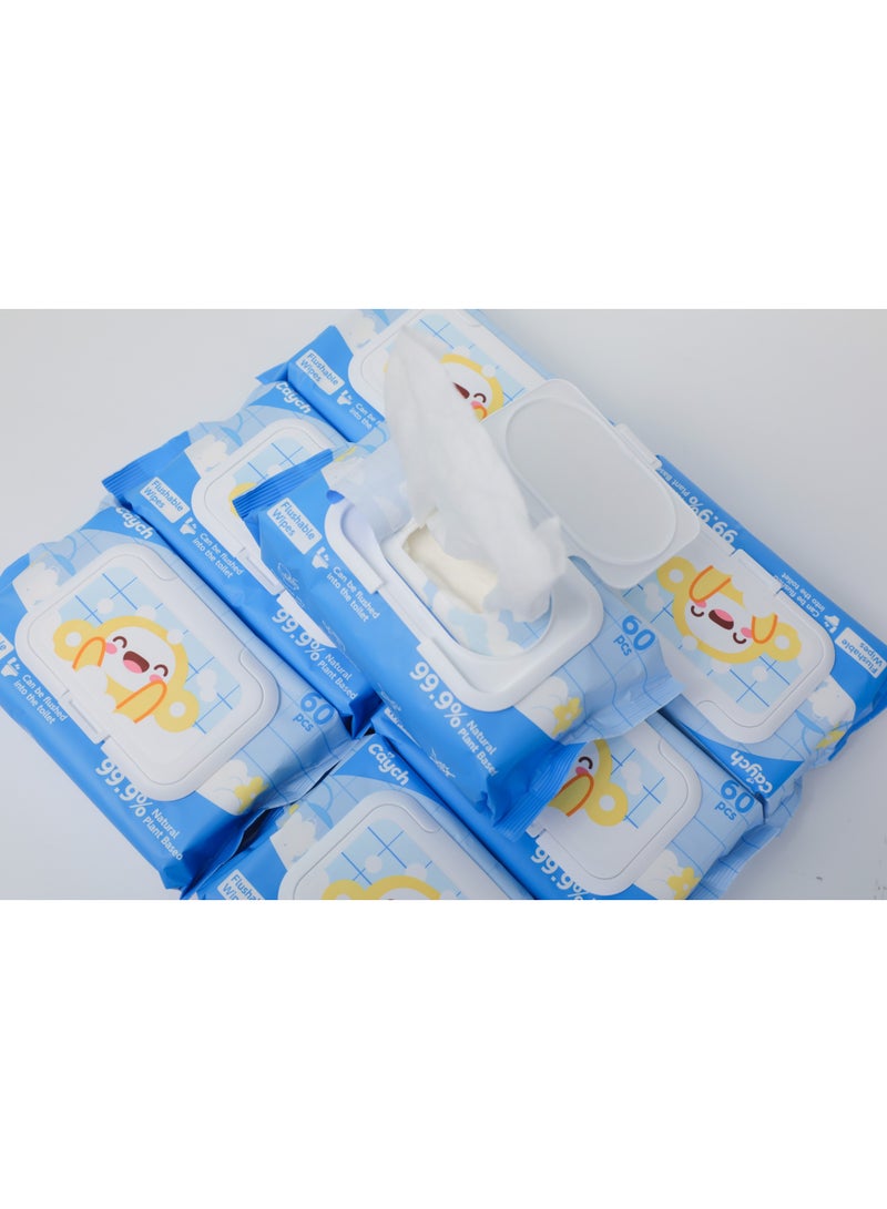 CAYCH 99.9% Plant-Based Flushable Wipes 60 x 12 - 720 Sheets, Biodegradable and Septic-Safe Toilet Tissue Wipes Eco Friendly, Alcohol Free, Gentle for Adults and Kids - Image 1