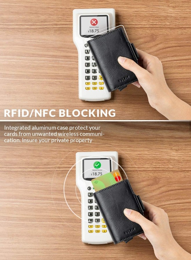 VULKIT Credit Card Holder RFID Blocking Leather Automatic Pop Up Wallet Magnetic Wallet Double Card Case for Men and Women Black - Image 3