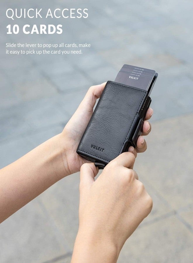 VULKIT Credit Card Holder RFID Blocking Leather Automatic Pop Up Wallet Magnetic Wallet Double Card Case for Men and Women Black - Image 2