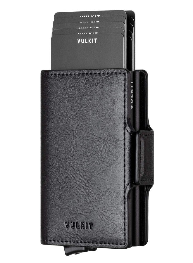 VULKIT Credit Card Holder RFID Blocking Leather Automatic Pop Up Wallet Magnetic Wallet Double Card Case for Men and Women Black - Image 1