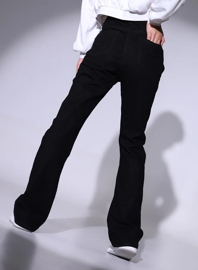Hubberholme High Rise Dark Wash Bootcut Jeans by Styli