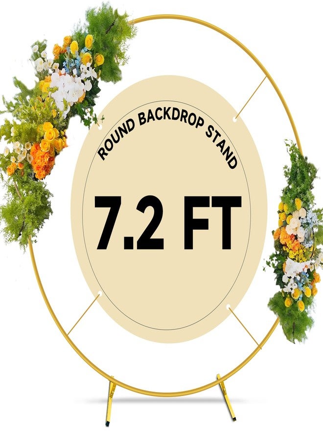 JEBUTU 7.2ft Round Backdrop Stand Circle Gold Balloon Arch Metal Wedding Backdrop Ring Stand Frame for Party Birthday Baby Shower Flower Decorations Ceremony Anniversary Bridal - Image 1