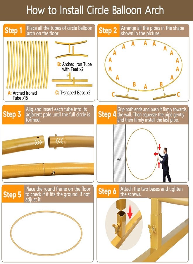 JEBUTU 7.2ft Round Backdrop Stand Circle Gold Balloon Arch Metal Wedding Backdrop Ring Stand Frame for Party Birthday Baby Shower Flower Decorations Ceremony Anniversary Bridal - Image 5