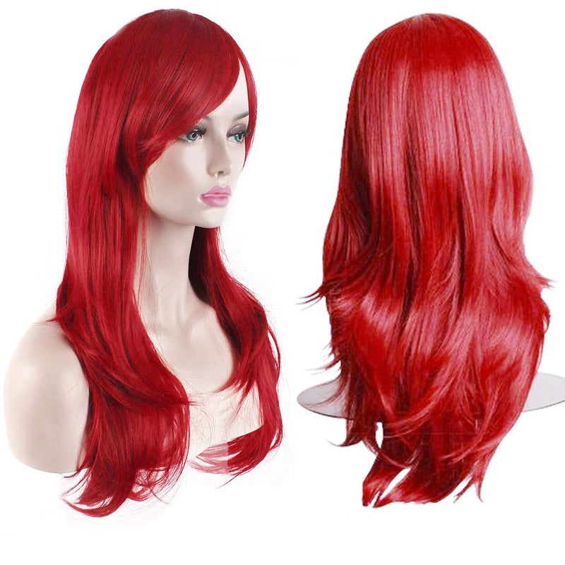 Akstore 28 inch Fashion Wigs Long Wavy Curly Hair Cosplay Wig Red