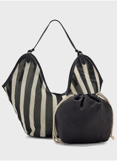 2 In 1 Stripe Mesh Shopper Bag